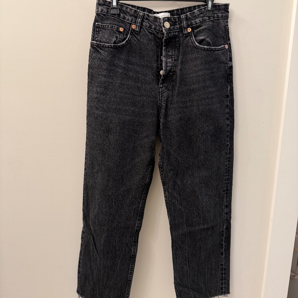 Ultra high waist straight leg denim - washed black - size 8